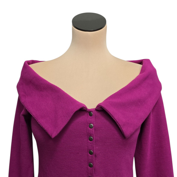 Maeve Anthropologie Sweater Womens Small Off Shoulder Button Ribbed Pullover Top - Picture 8 of 9